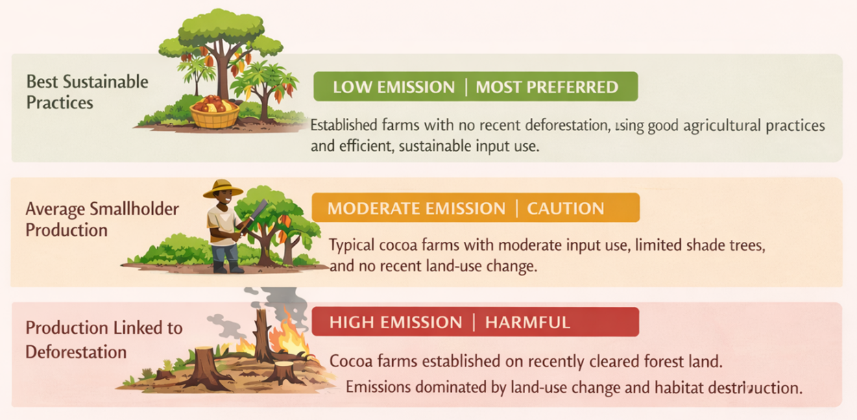 Figure 1 - Cocoa production systems and their carbon emission levels