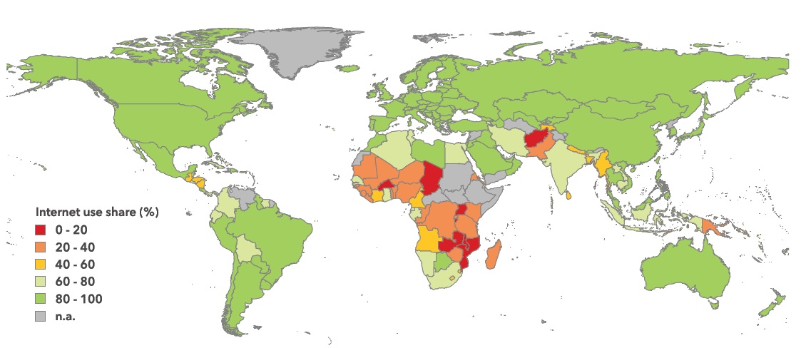 Figure 1 - Percentage of the population using the internet (2024 or latest year available)