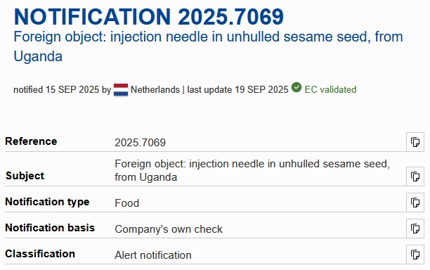 Figure 4 - Example of alert notification in RASFF