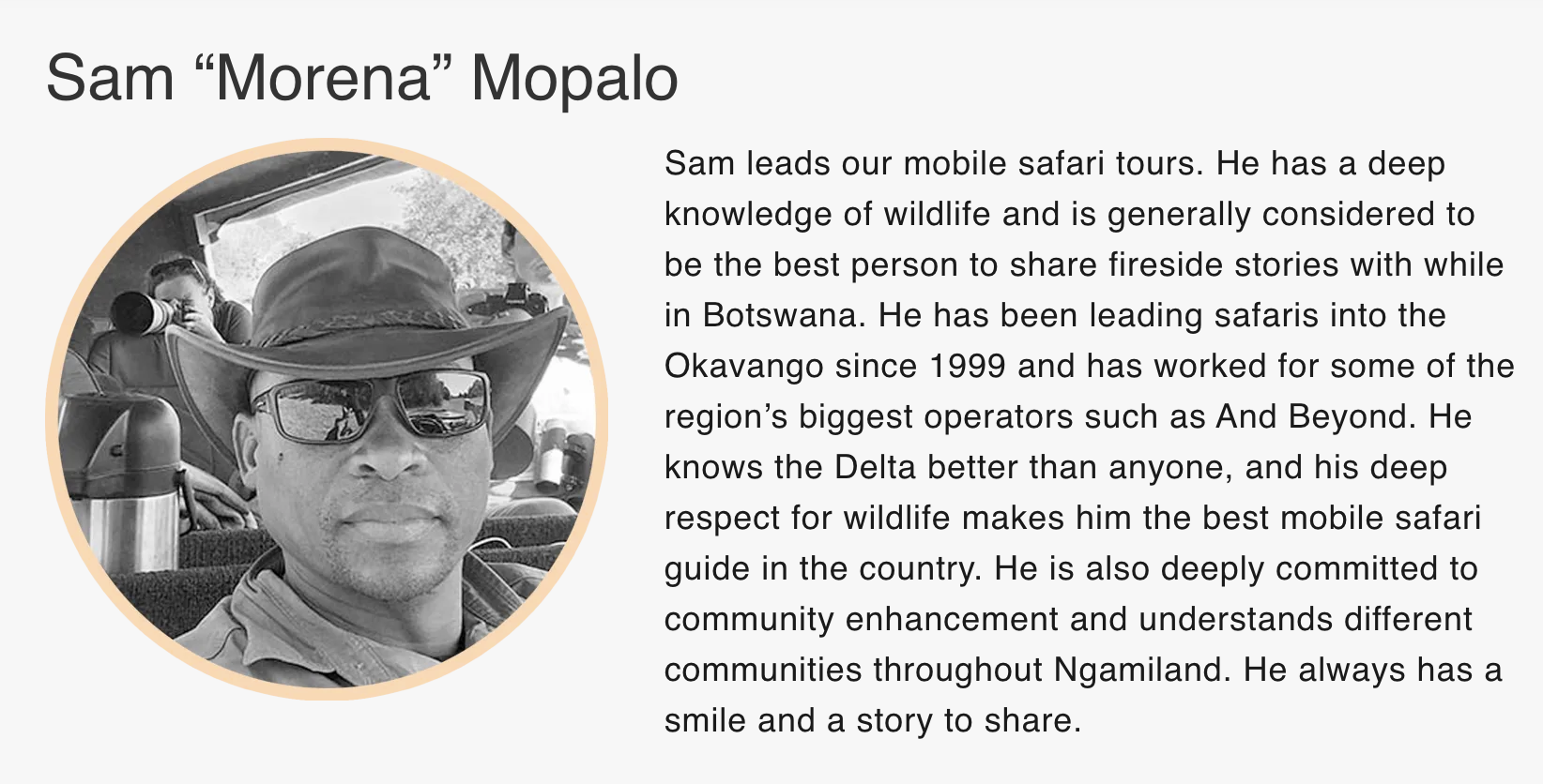 Guide profile on the website of the African Wild