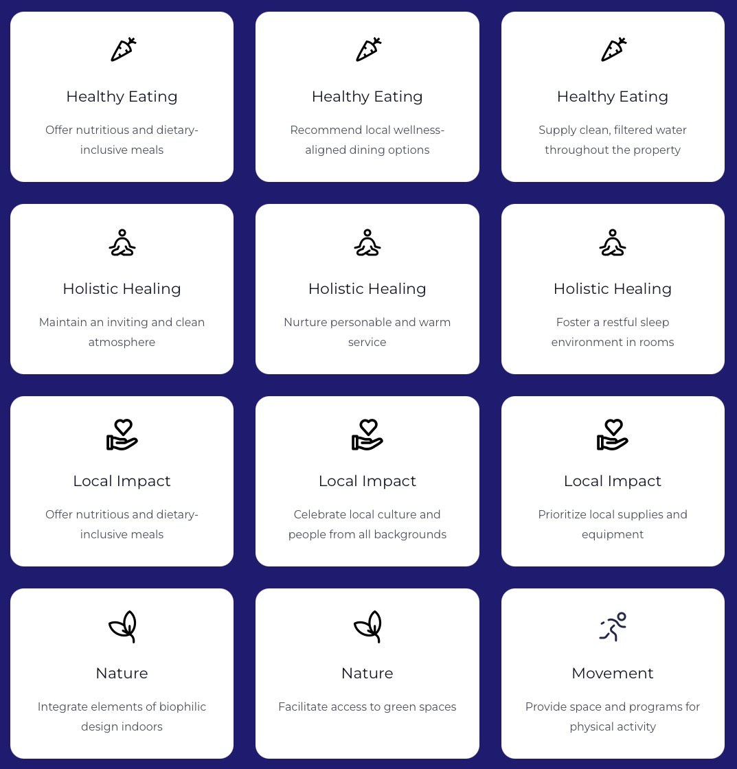 Core wellness sustainability standards for hotels