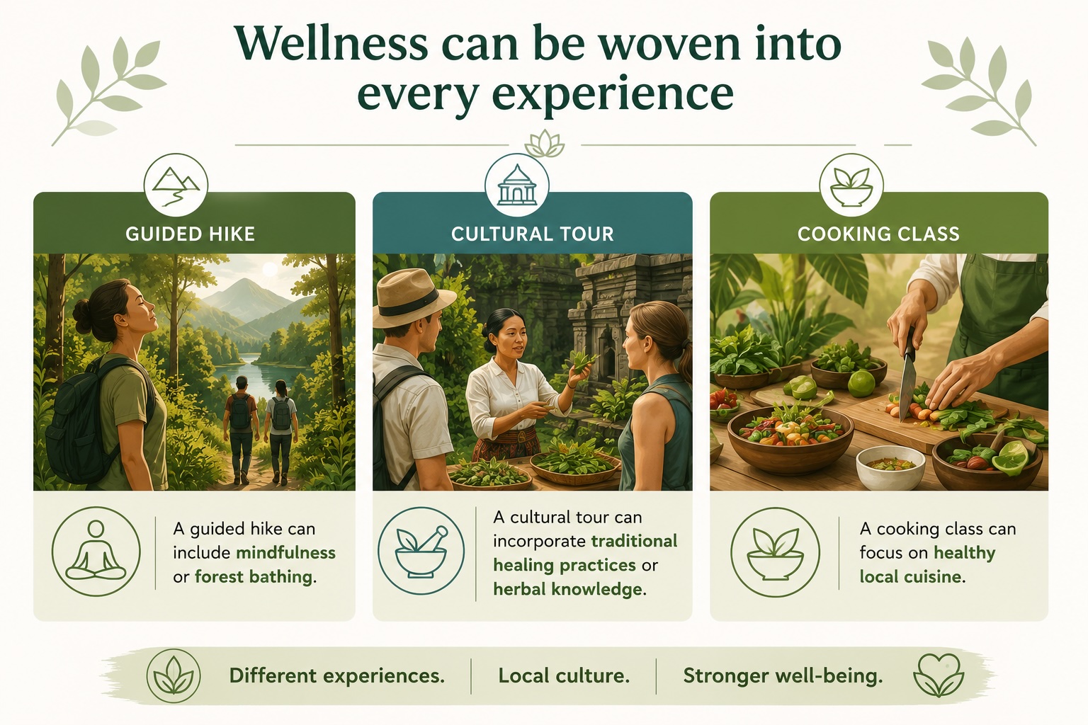 Examples on how you can incorporate welness in different experiences