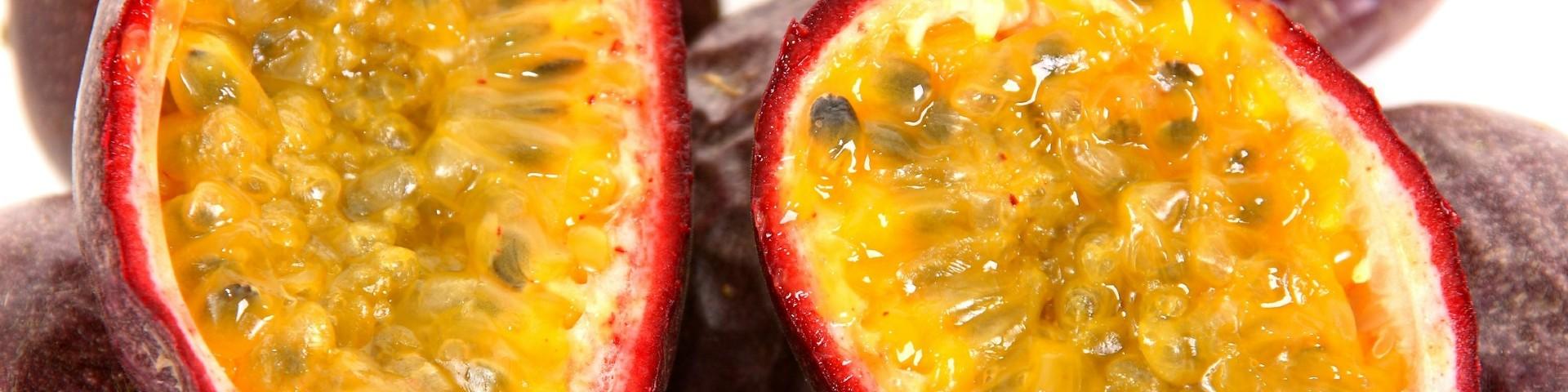A bunch of halved passionfruits