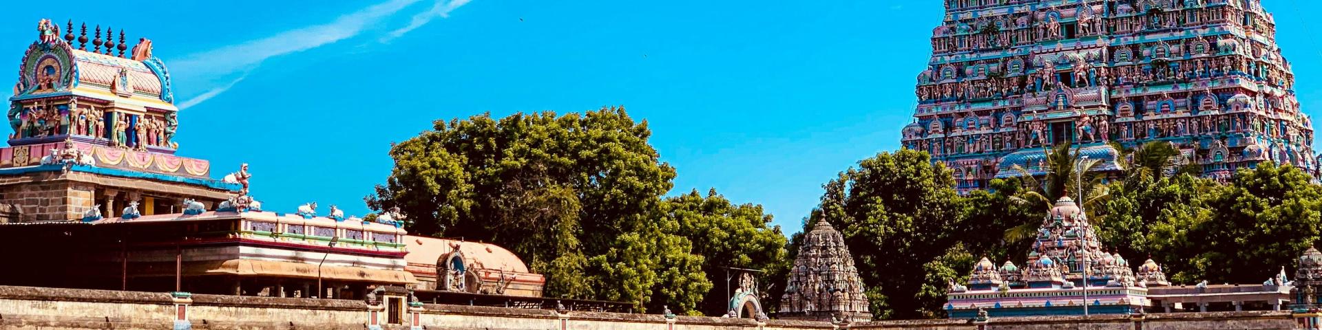 Temple buildings with a blue sky in the background