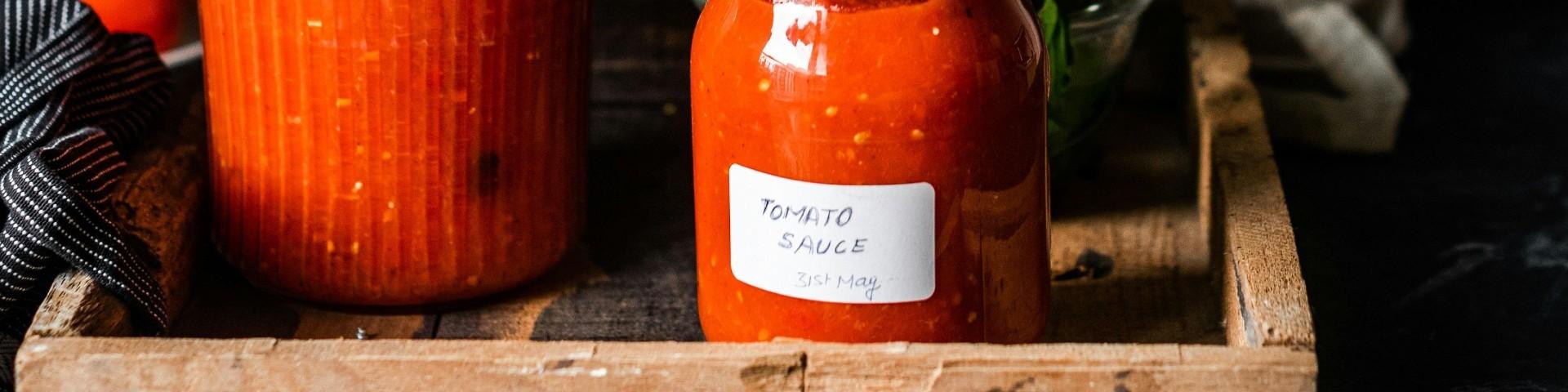 Tomato sauce in glass jars