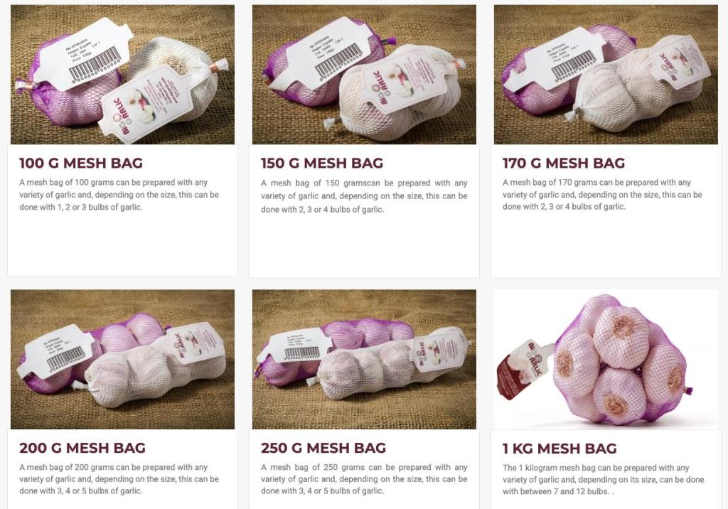 Figure 8: Packaging formats of fresh garlic nets by Big Garlic