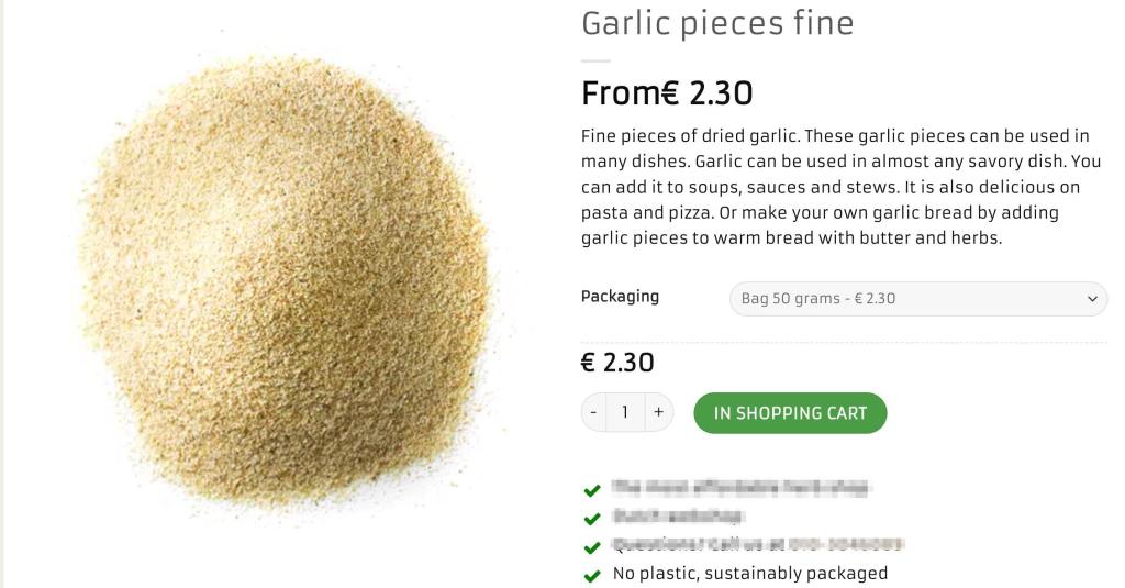 Figure 1 - Garlic granules in a Dutch webshop