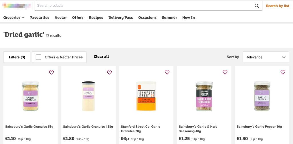 Figure 4: Dried garlic in Waitrose – 5 private-label products on offer versus one branded product (not shown)