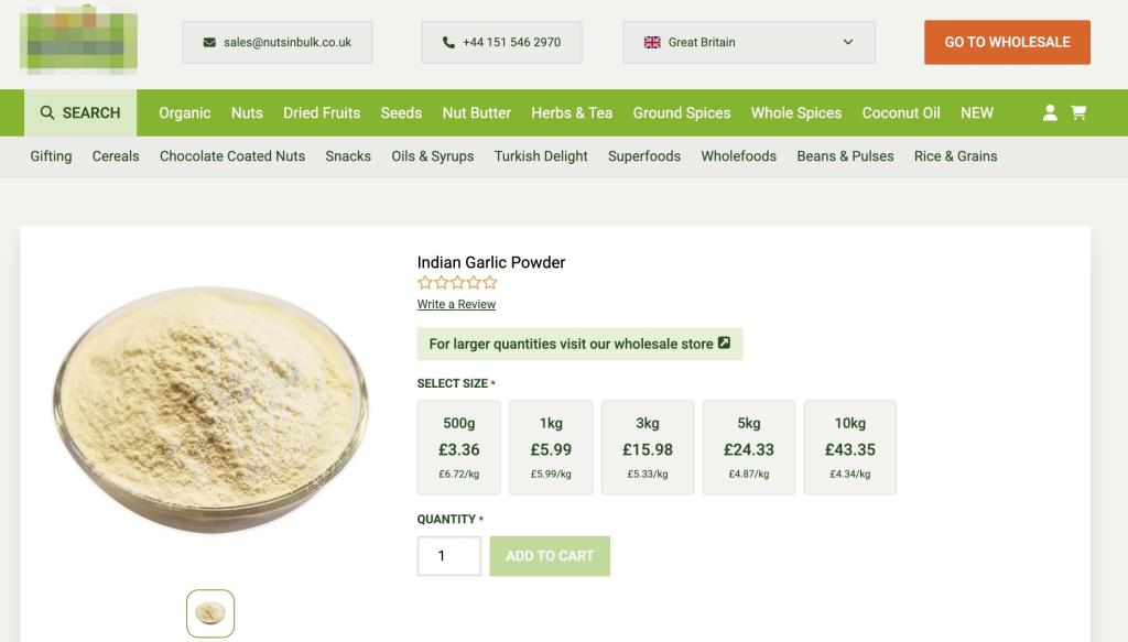 Figure 5: Indian garlic powder available in a British online shop