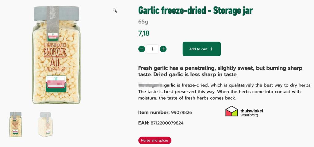 Figure 6: High-end, freeze-dried garlic by one of the leading Dutch brands