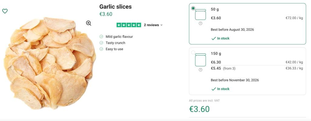 Figure 7: Dried garlic slices in a health food store in the Netherlands