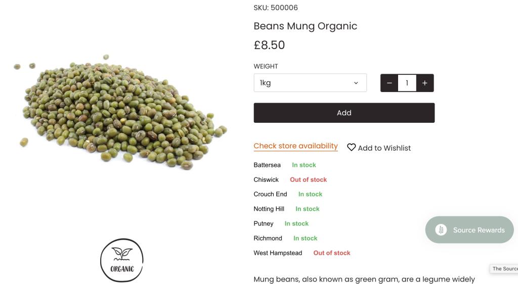 Figure 1: Organic mung beans from China in a British organic bulk food retail chain