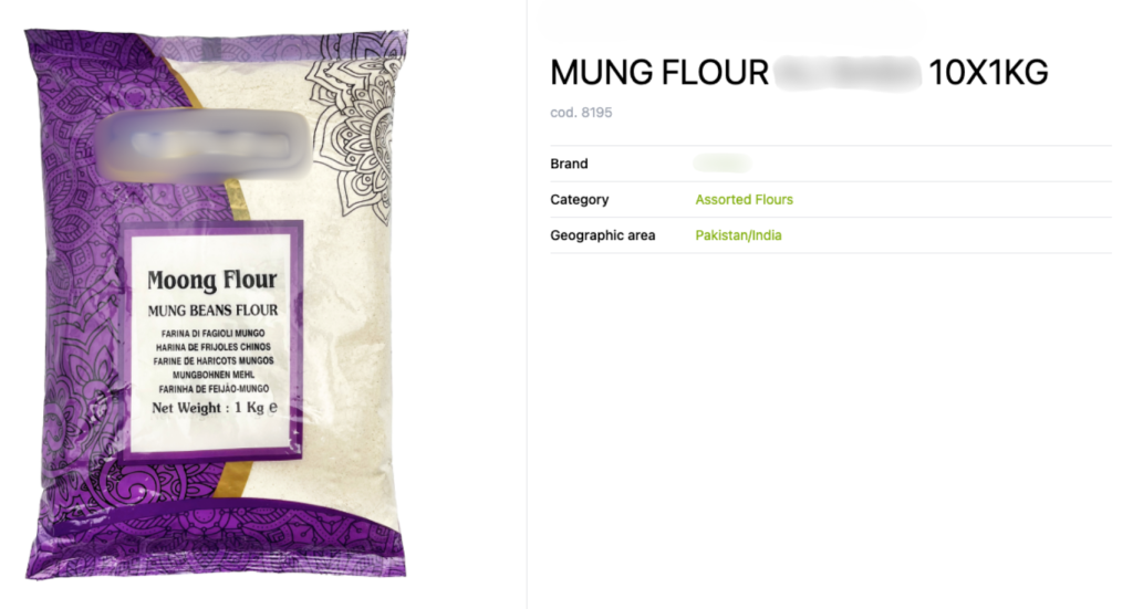 Figure 6: Mung flour in an Italian web shop