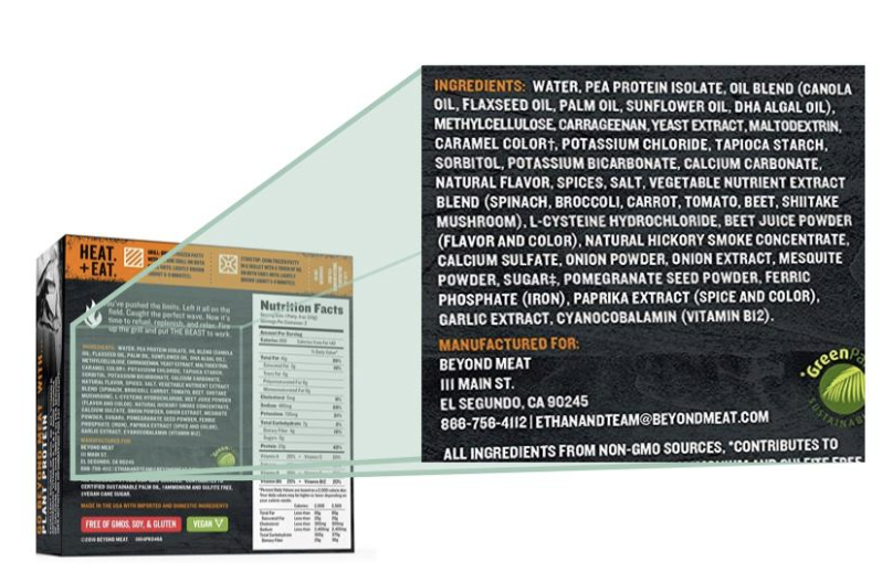 Figure 7 - List of ingredients from Beyond Burger, a popular meat-free option