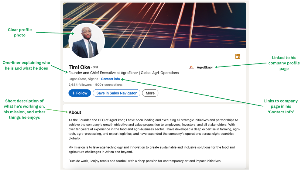 Figure 1: Example of an effective LinkedIn profile