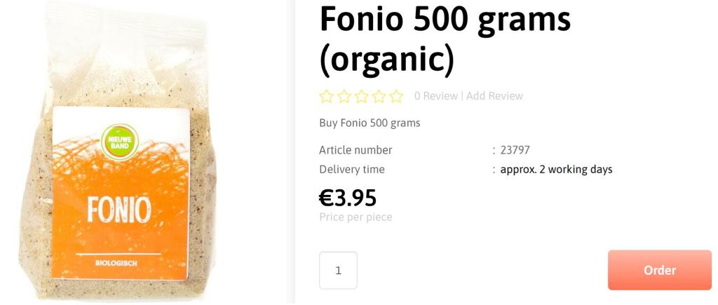 Figure 13 - Organic fonio from Burkina Faso available in a Dutch webshop