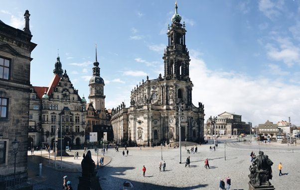 Scenic view of the Theaterplatz - a famous city square in Dresden, Germany