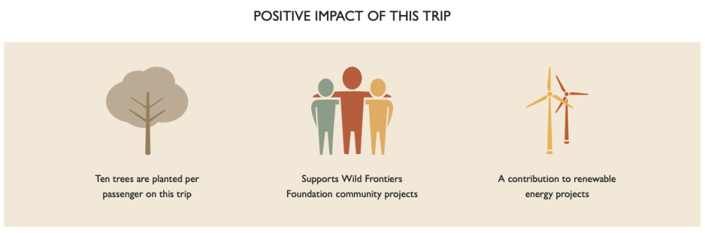Example of how to show sustainability actions: here the positive impacts of a trip are stated