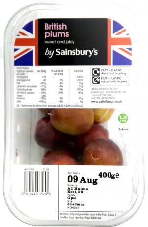 Packaged British plums by Sainsbury’s supermarket