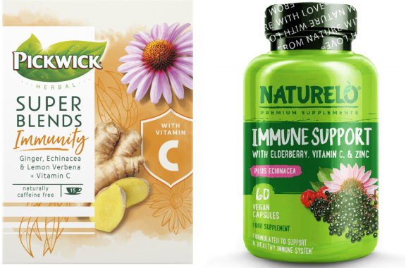 Examples of products containing immune-boosting botanicals on the European health products market