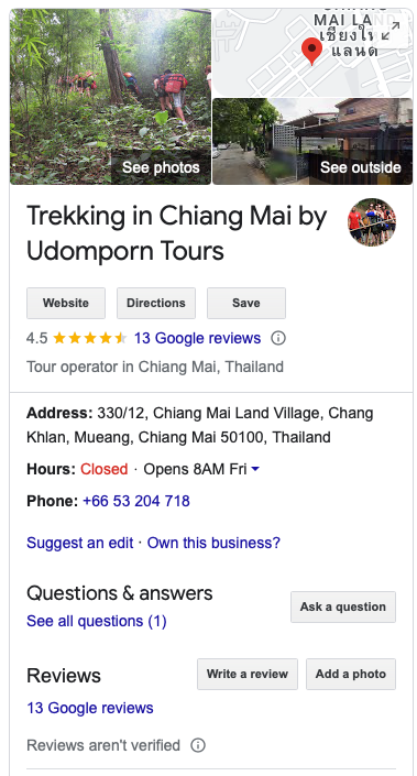 Examples of Local Operators’ Google Business Profiles