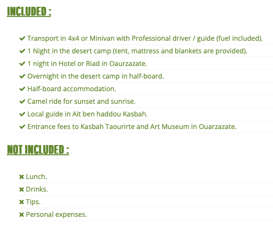 What is included and what is not included