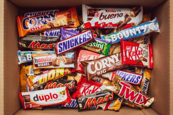 A selection of low-end segment chocolate made by multinational brands