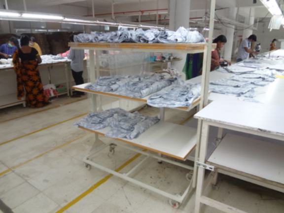Figure 10: Bundles loaded on baker trolleys, ready to transport to sewing