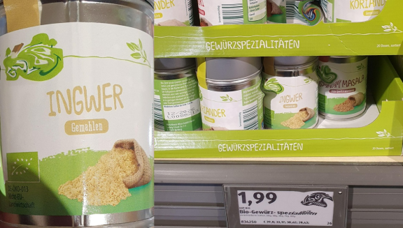Figure 2: Organic-certified dried ginger in a German discounter