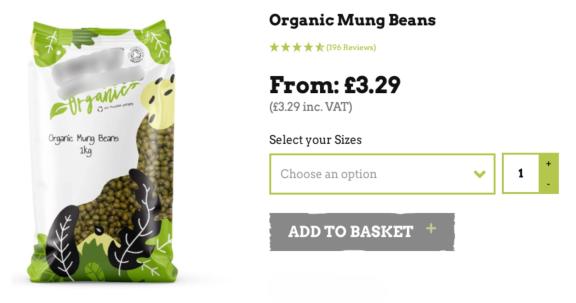 Figure 5: Mung beans in an organic webshop in the United Kingdom