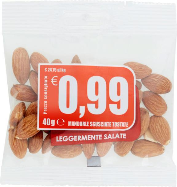 40-g packaging of almonds sold for €0.99 in Italy (packed by Euro Company)