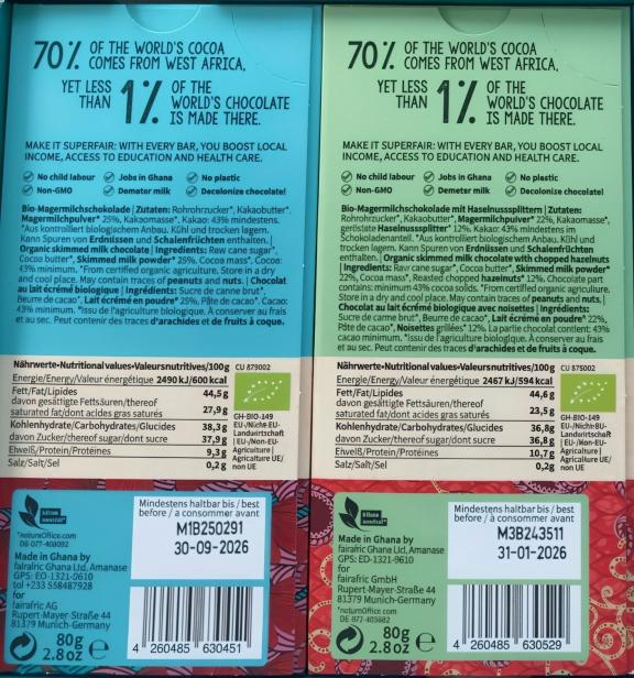 Fairafric chocolate labelling