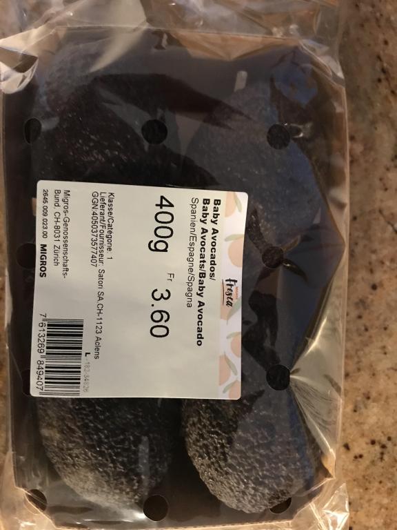 Figure 5 - Baby Avocados in a carton tray and flow pack, in Migros Switzerland