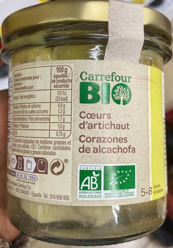 Figure 1 - An example of organic certified preserved artichoke hearts (EU organic and Agriculture Biologique – France)