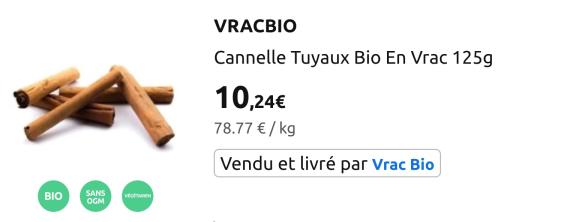 Figure 5 - Whole Ceylon cinnamon sticks in bulk package of 125 grams, sold in a mainstream supermarket