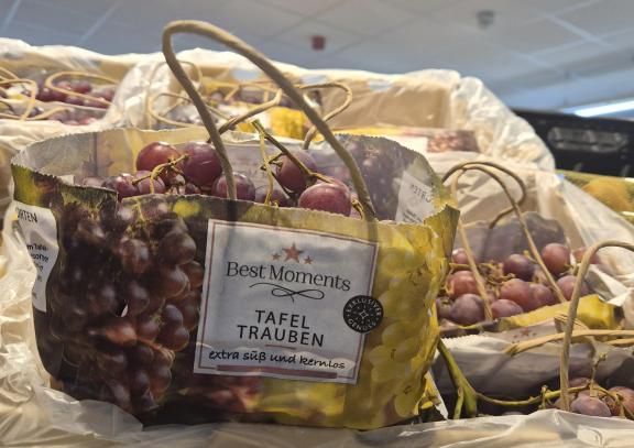 Grapes in paper bag in a German retail outlet