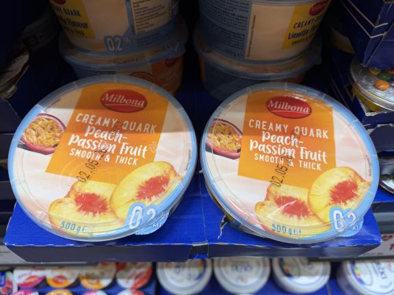 Creamy quark dairy product with passion fruit juice from concentrate