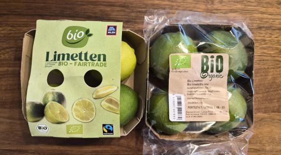 Organic certified limes from different retailers