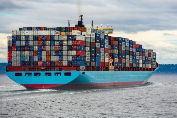 A cargo ship loaded with containers