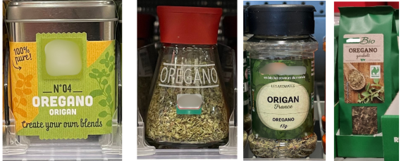 Retail packaging types of dried oregano