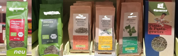 Organic-certified oregano or mixes with oregano from a single organic shop in Germany