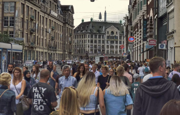 A crowded street in Amsterdam