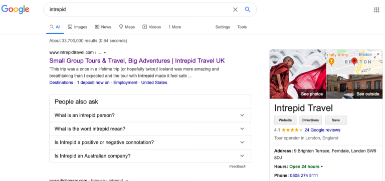 Intrepid Travel’s GMB Listing on Google