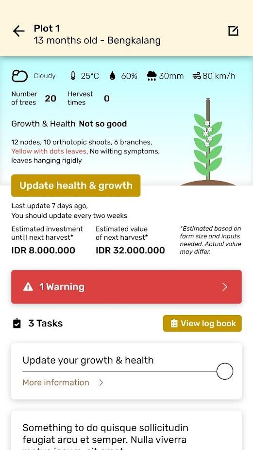 SpiceUp app page for monitoring pepper plots