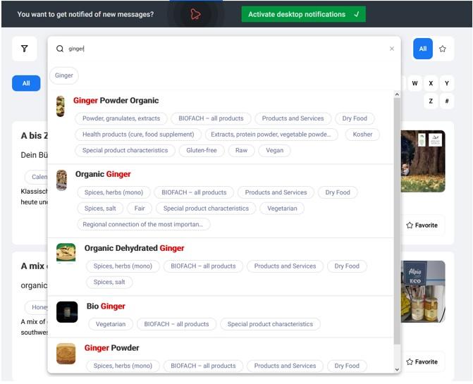 Interface of the online platform of Biofach 2021
