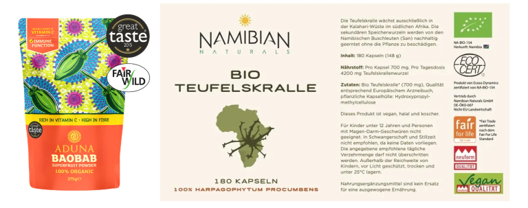 Examples of health products with certified ingredients