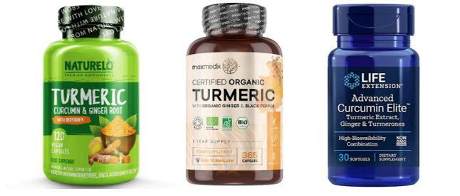 Examples of turmeric products on the European health products market