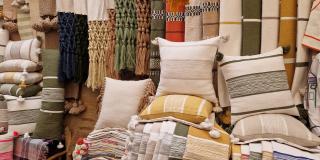 Coloured cushion covers and textiles with various patterns